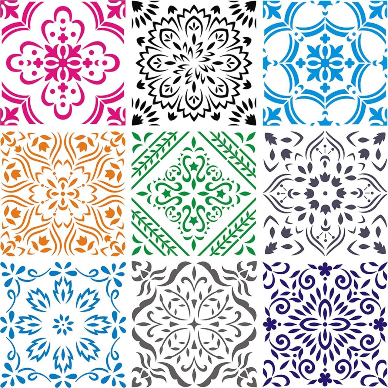 9-Pack Large Mandala Stencils (12x12 in) – Reusable Painting Templates for DIY Crafts on Floors, Walls, Fabric, Wood, Tiles, Furniture & Home Decor